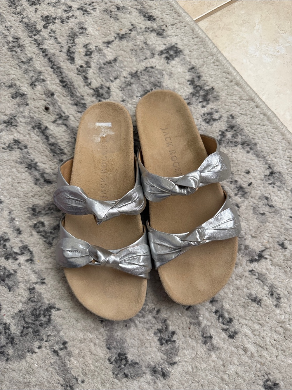 Jack Rogers Silver Knot-Detail Slide Sandals for Women